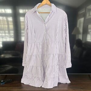 Striped Purple and White Button-Up Dress